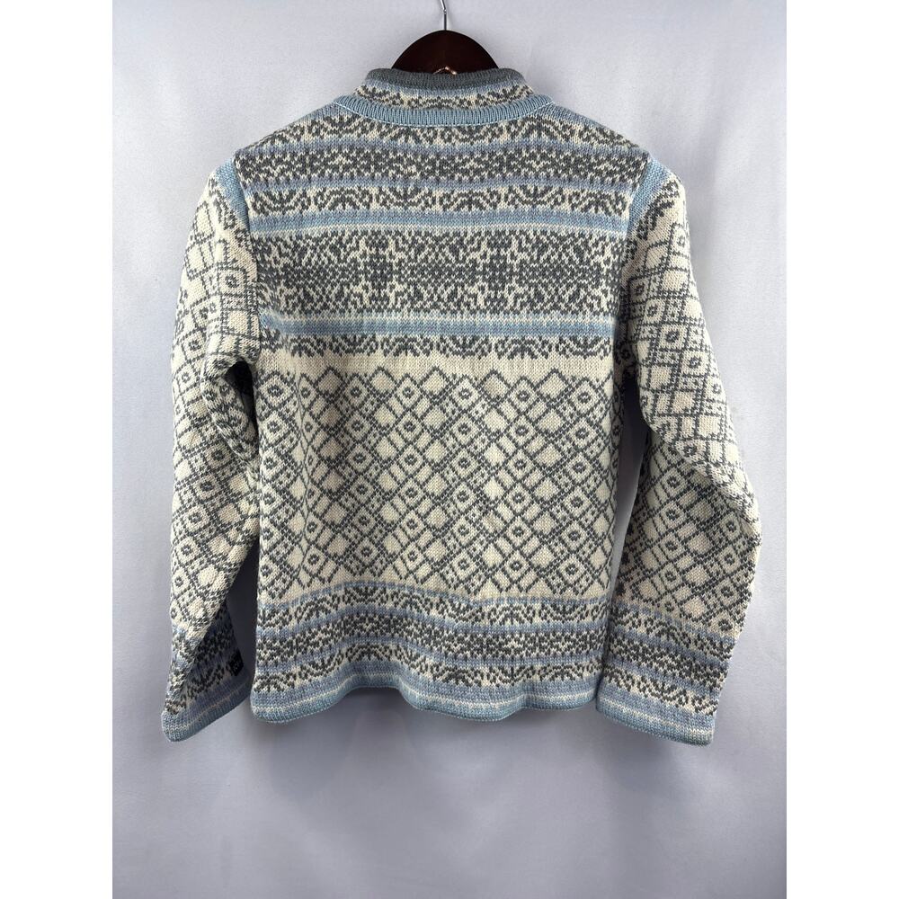 Women’s Ice Wear Small Cream Blue Gray Patterned Cardigan - Picture 3 of 6